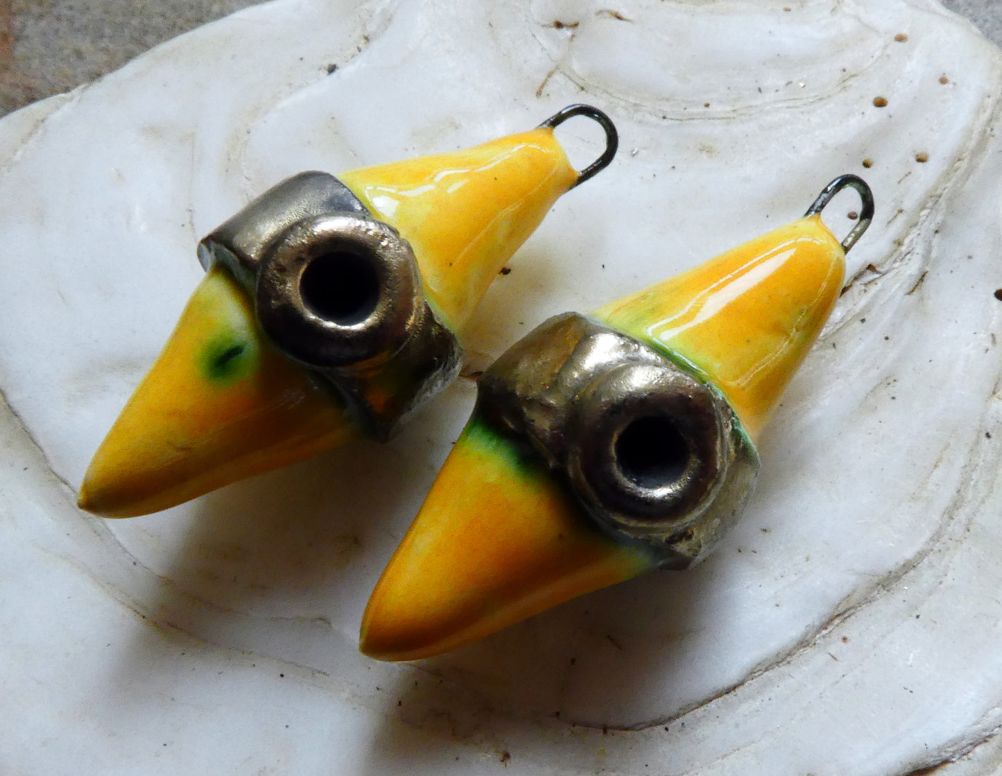 Ceramic Spiky Banded Rivet Charms - Yellow
