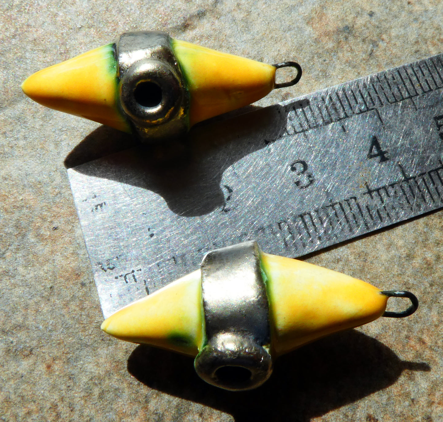 Ceramic Spiky Banded Rivet Charms - Yellow