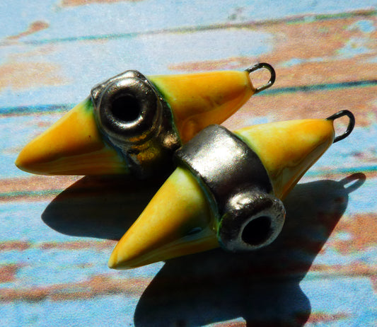 Ceramic Spiky Banded Rivet Charms - Yellow