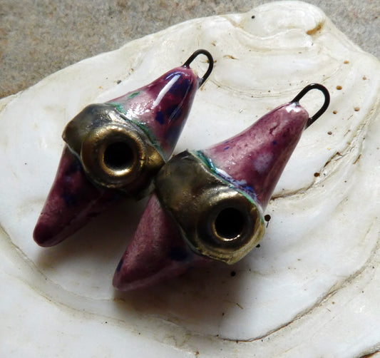 Ceramic Spiky Banded Rivet Charms - Plum Jelly