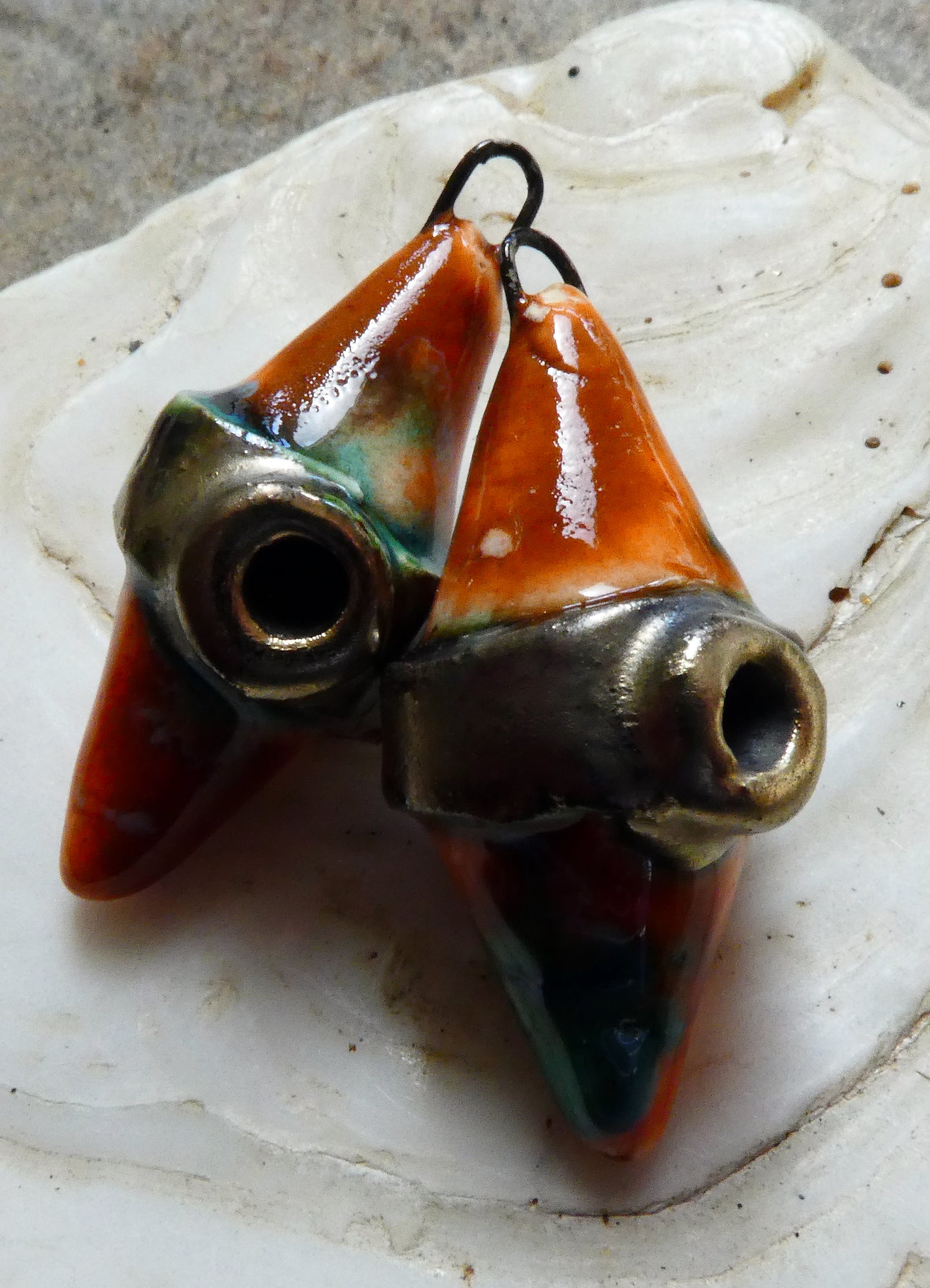 Ceramic Spiky Banded Rivet Charms - Vermillion Sunburst