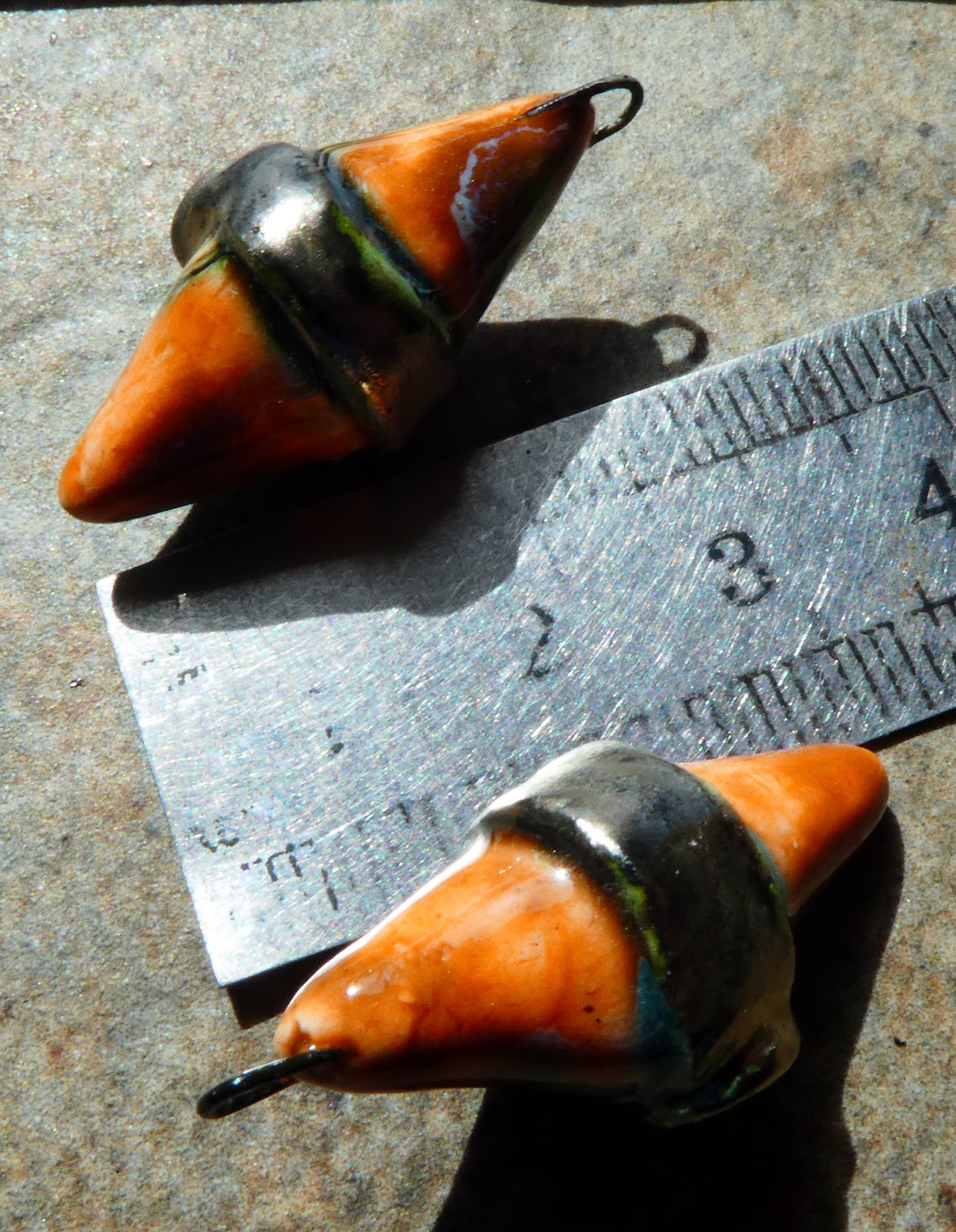Ceramic Spiky Banded Rivet Charms - Vermillion Sunburst