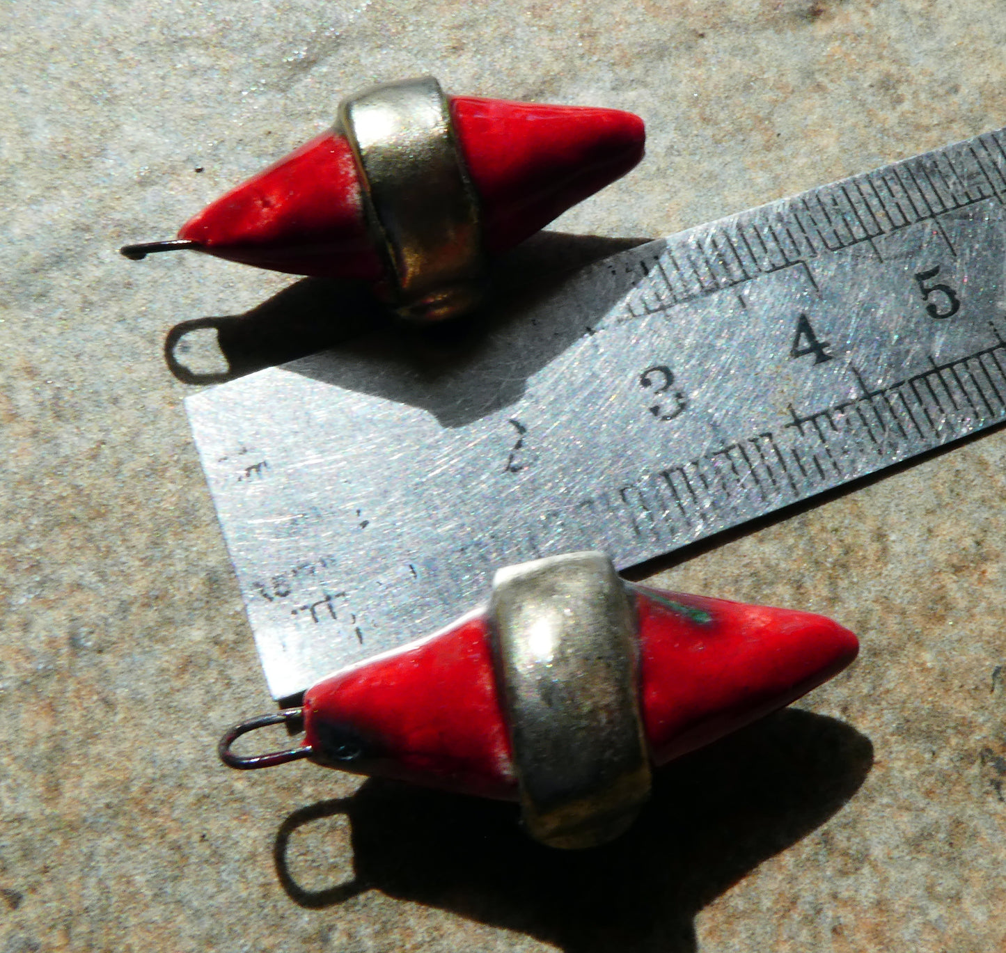 Ceramic Spiky Banded Rivet Charms - Red