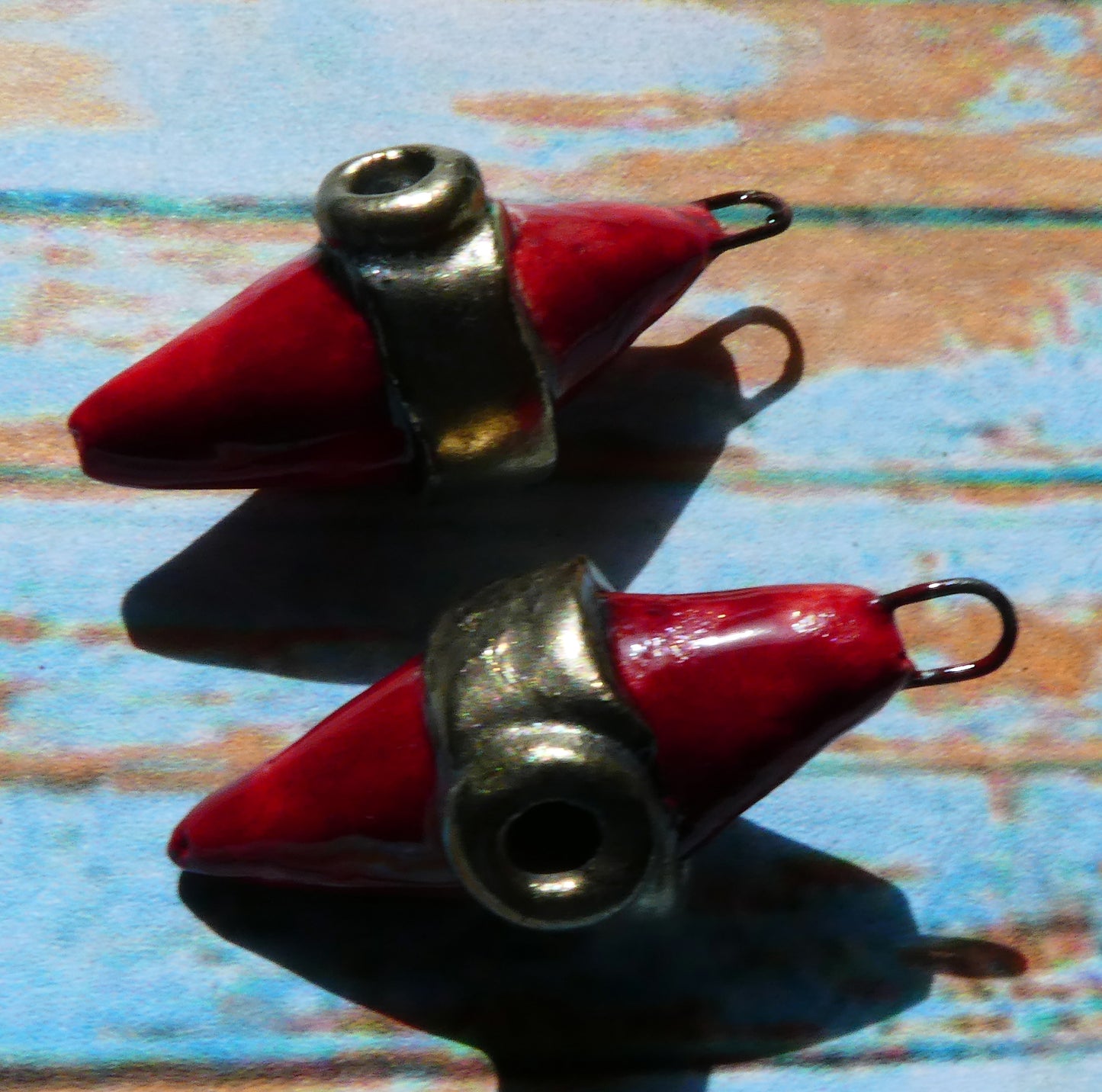 Ceramic Spiky Banded Rivet Charms - Red