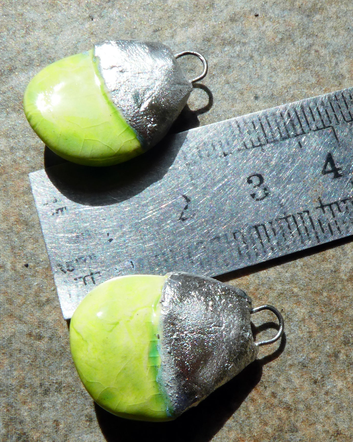 Ceramic Tuareg Inspired Caped Disc Drops - Lime