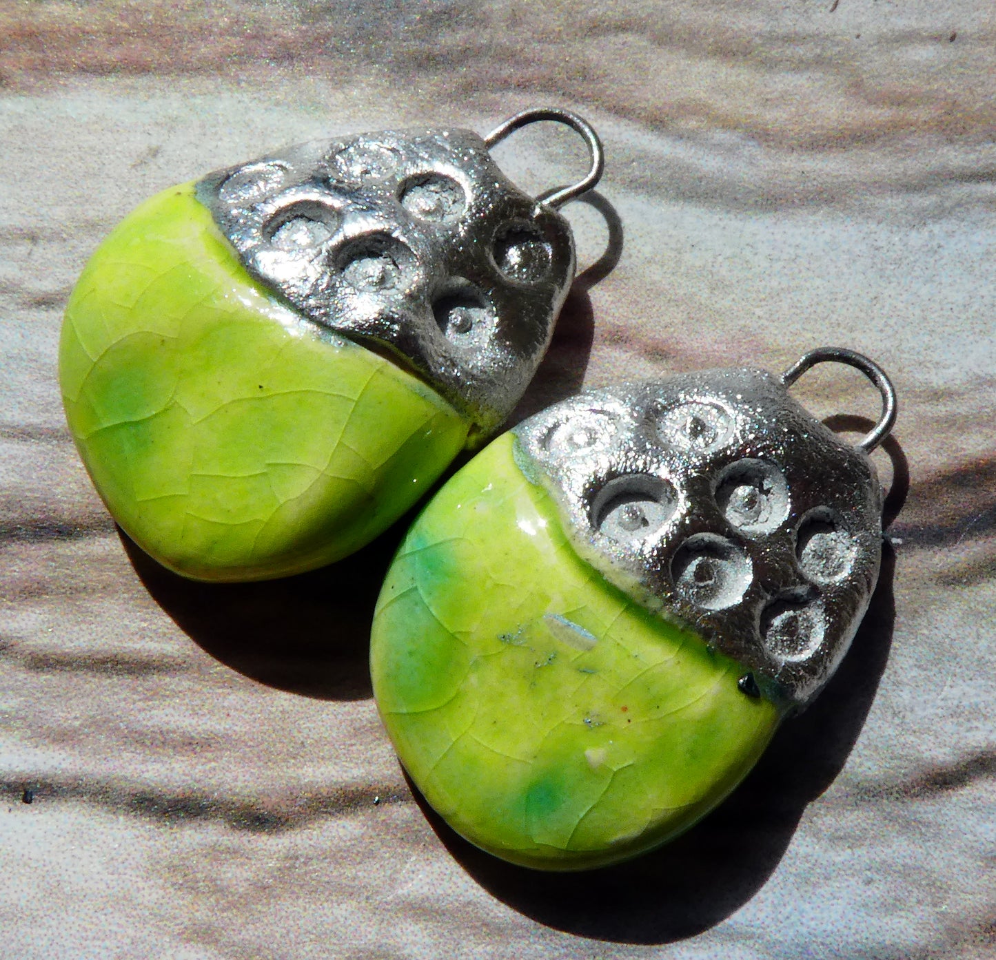 Ceramic Tuareg Inspired Caped Disc Drops - Lime