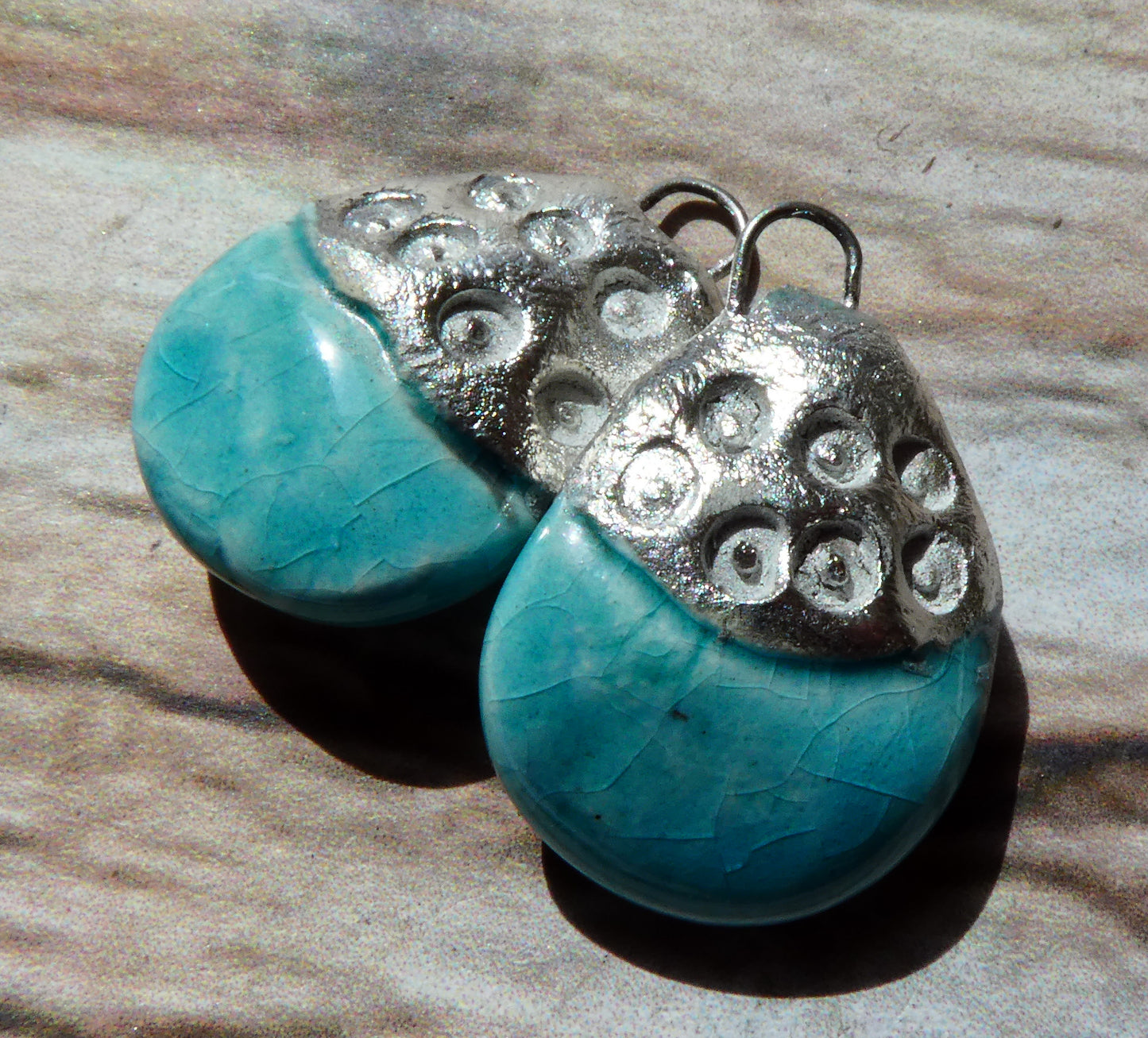 Ceramic Tuareg Inspired Caped Disc Drops - Topaz