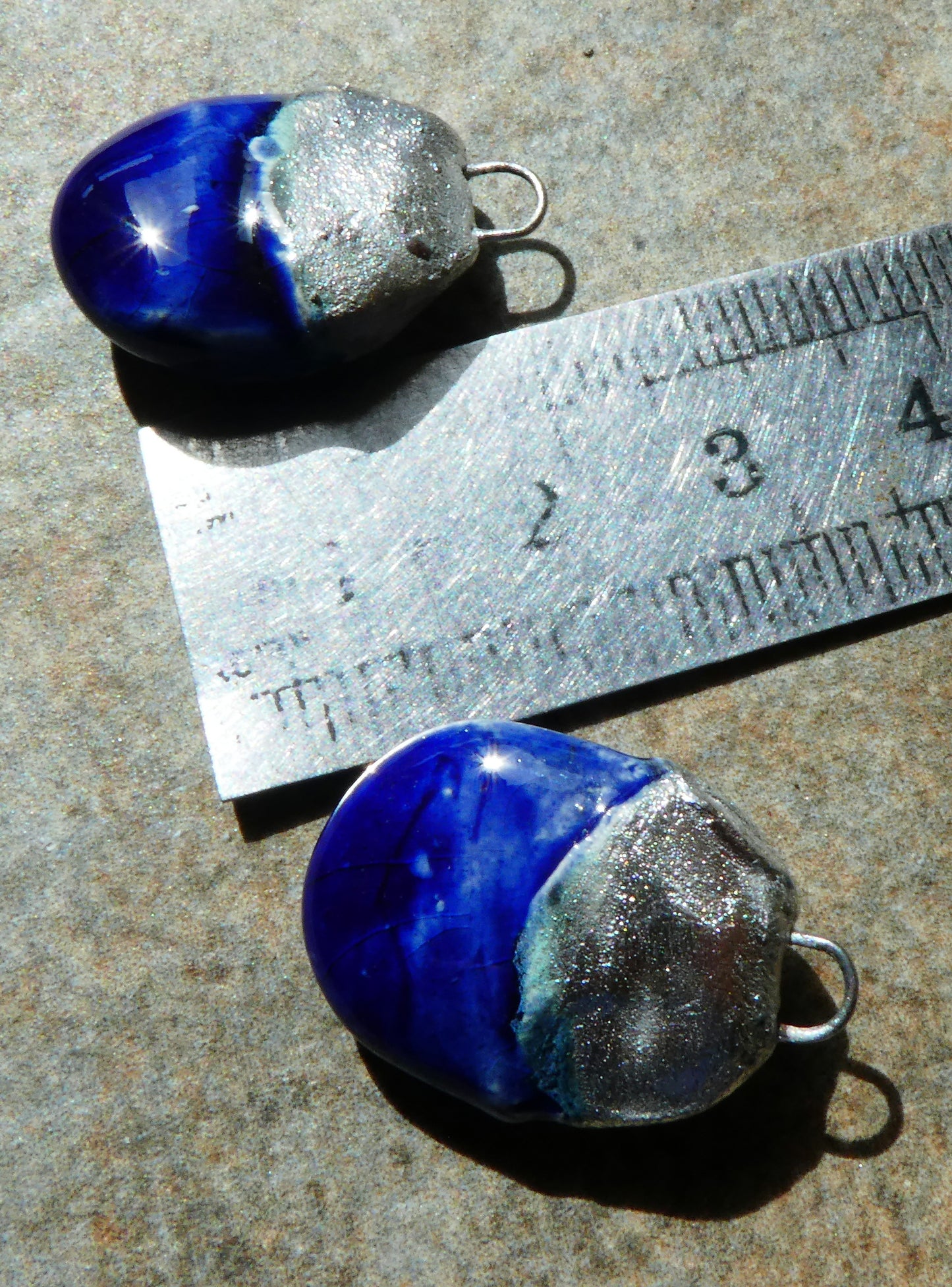 Ceramic Tuareg Inspired Caped Disc Drops - Mirror Blue