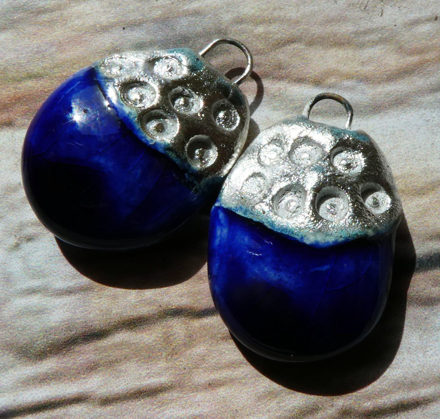 Ceramic Tuareg Inspired Caped Disc Drops - Mirror Blue