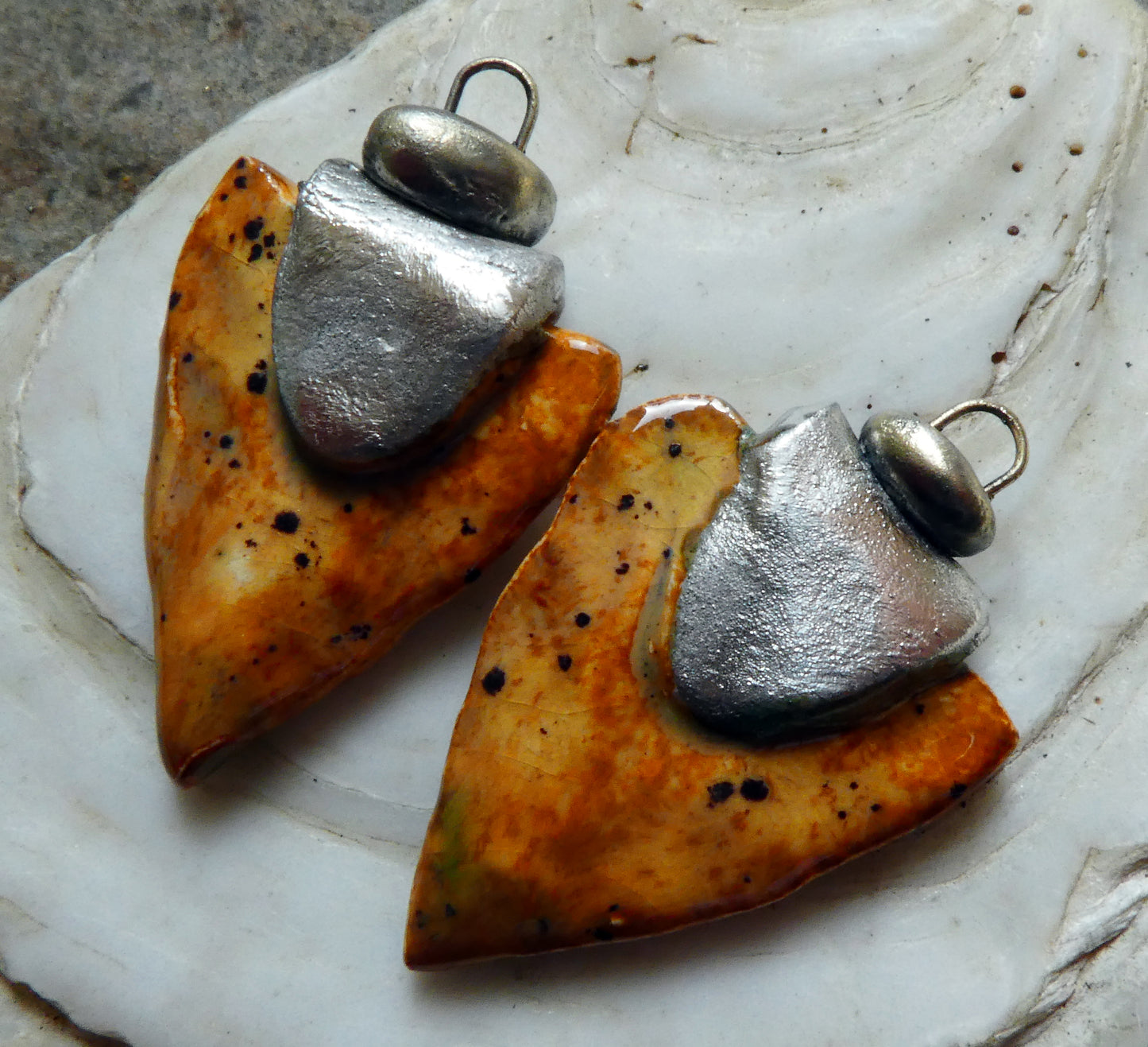 Ceramic Tuareg Inspired Spearhead Charms - Amber Ash