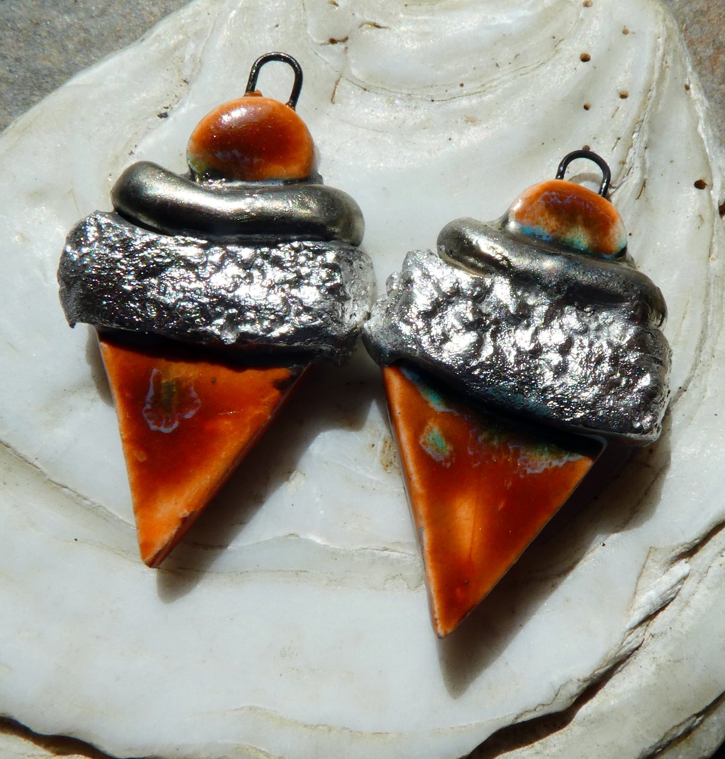 Ceramic Tuareg Inspired Wrapped Dagger Charms - Vermillion Sunburst
