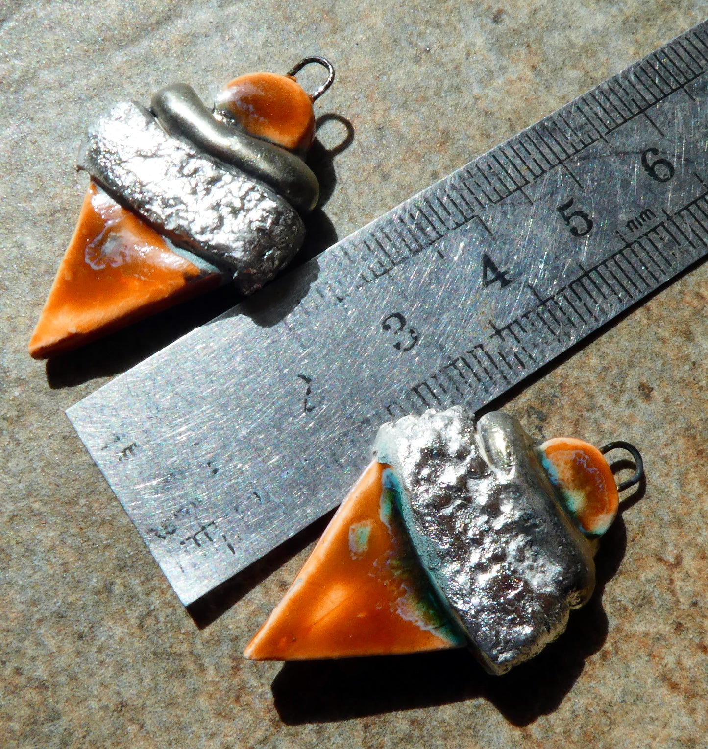 Ceramic Tuareg Inspired Wrapped Dagger Charms - Vermillion Sunburst