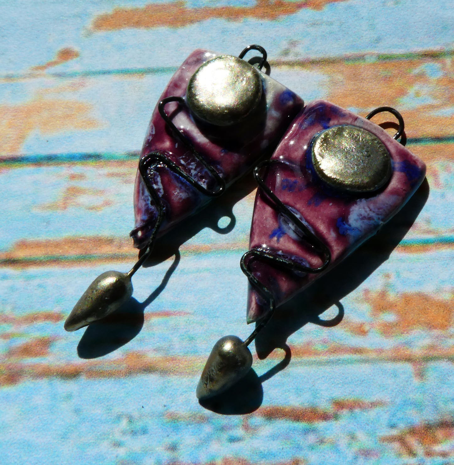 Ceramic Wiggly Wire Charms -Plum Jelly