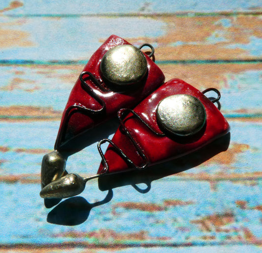 Ceramic Wiggly Wire Charms -Red