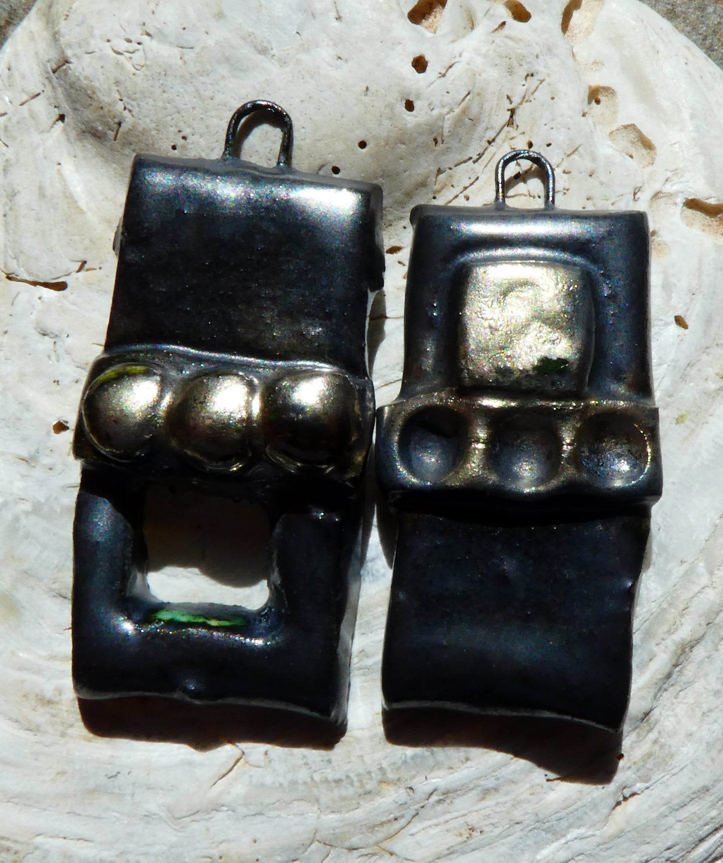 Ceramic Asymmetric Tablet Charms - Pewter