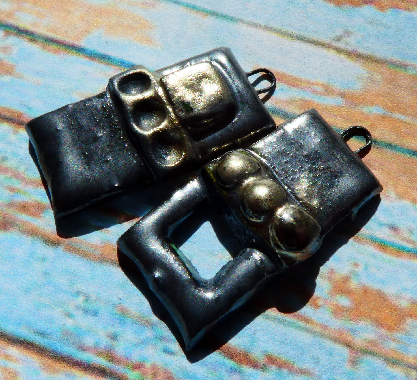 Ceramic Asymmetric Tablet Charms - Pewter