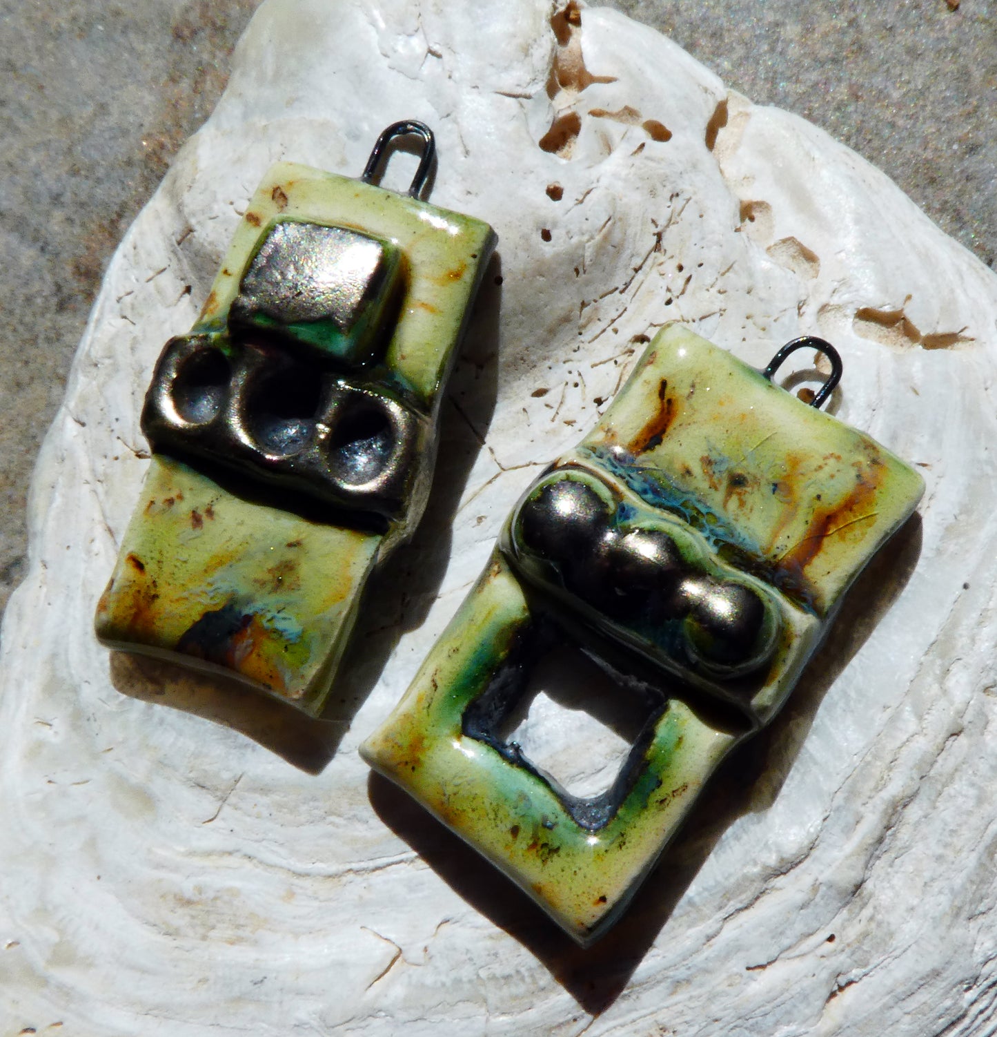 Ceramic Asymmetric Tablet Charms -Cappuccino Mint