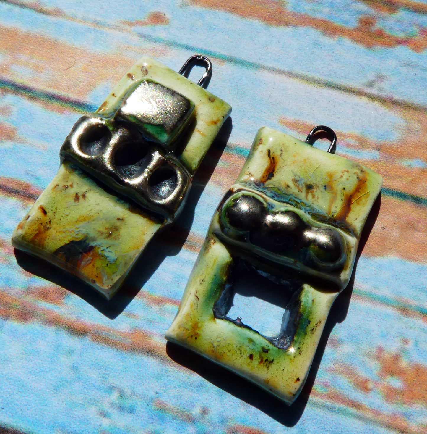 Ceramic Asymmetric Tablet Charms -Cappuccino Mint