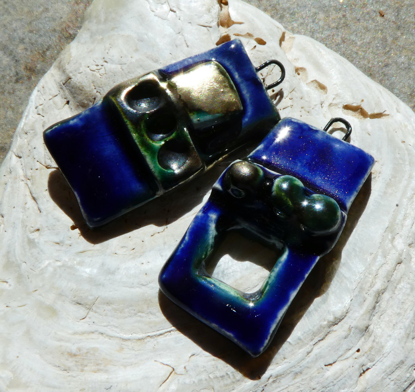 Ceramic Asymmetric Tablet Charms -Mirror Blue