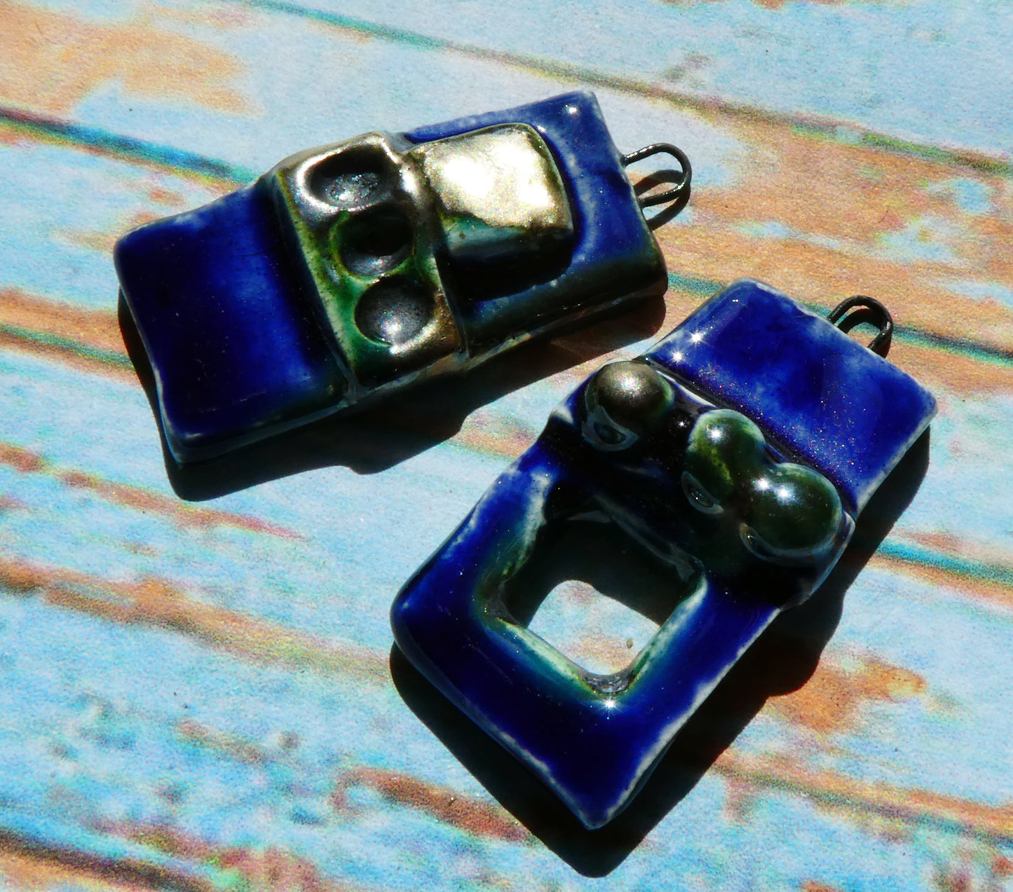 Ceramic Asymmetric Tablet Charms -Mirror Blue