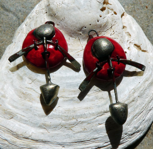 Ceramic Round Shield Charms - Red