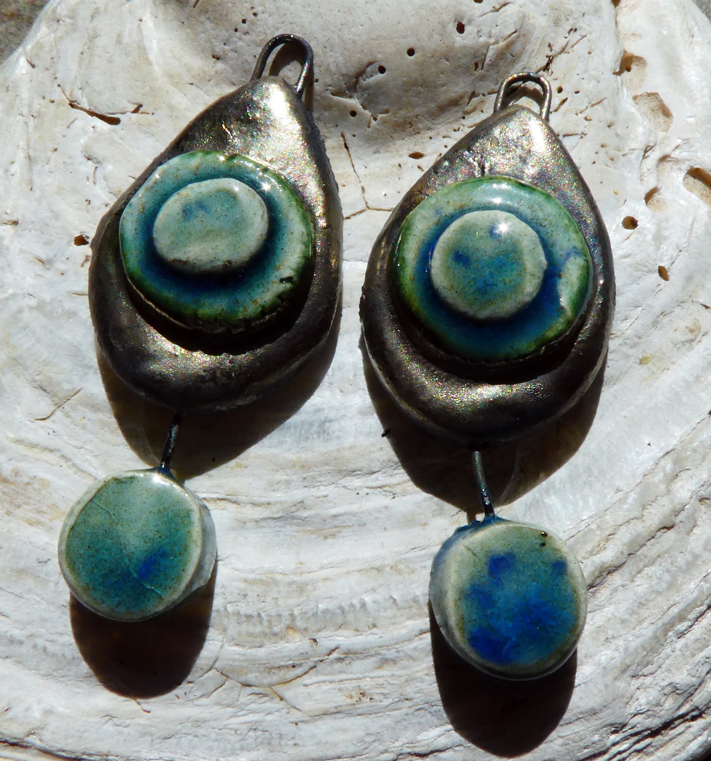 Ceramic Moulded Teardrop Dangles - Blue Azure