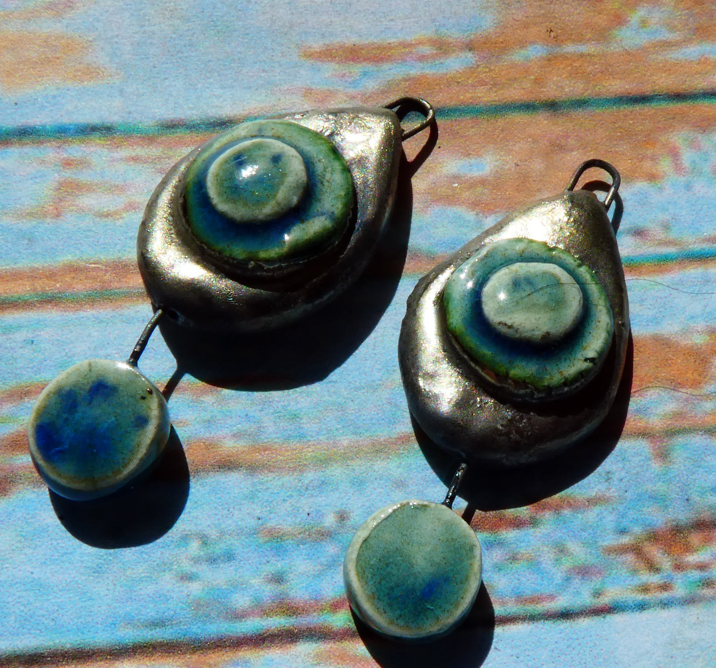 Ceramic Moulded Teardrop Dangles - Blue Azure