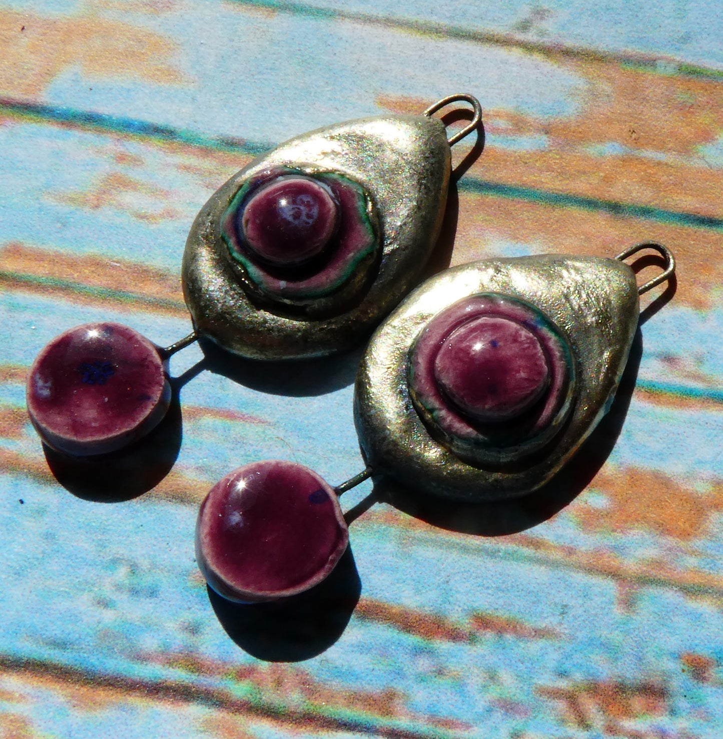 Ceramic Moulded Teardrop Dangles - Plum Jelly