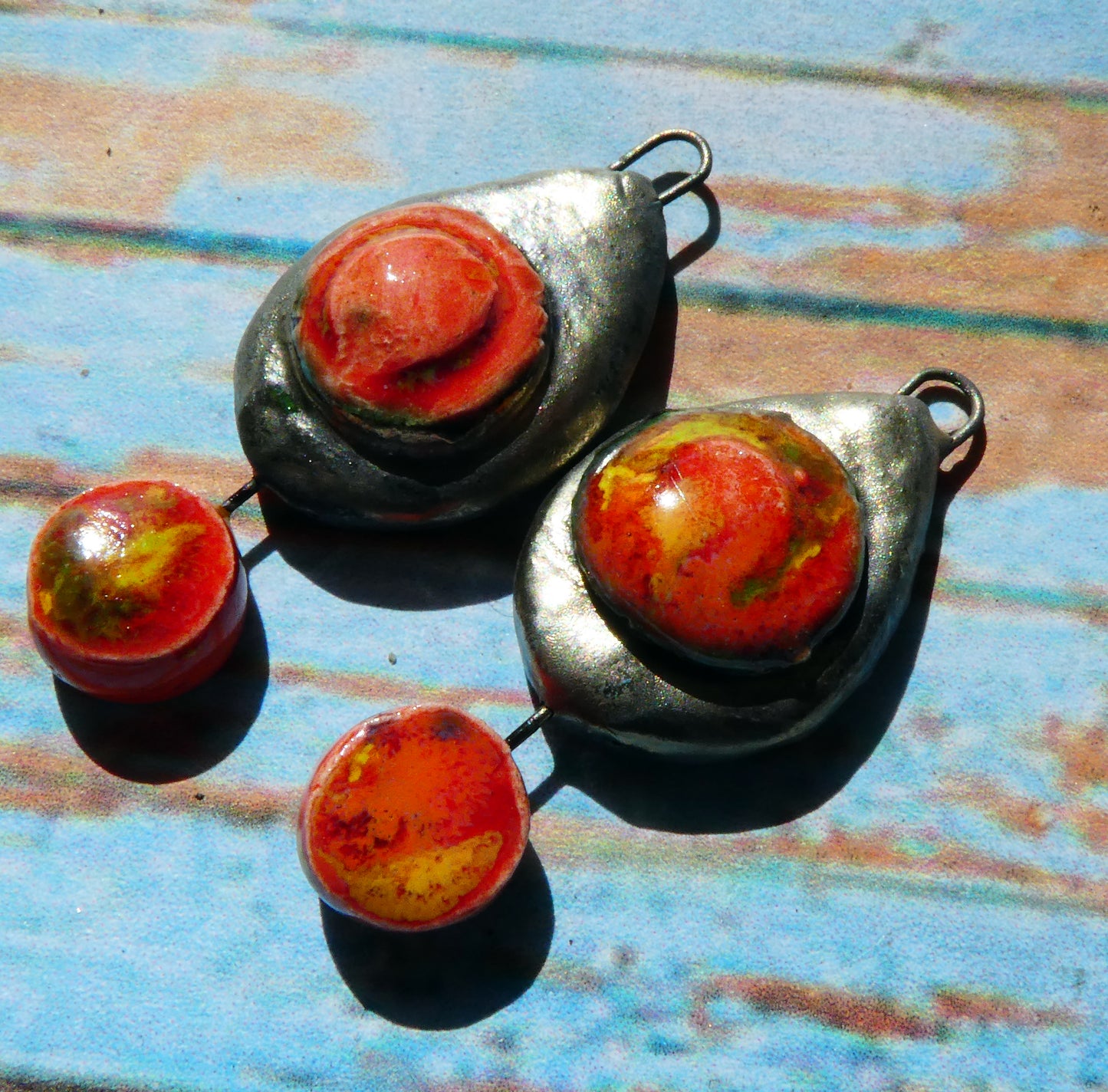 Ceramic Moulded Teardrop Dangles - Firecracker