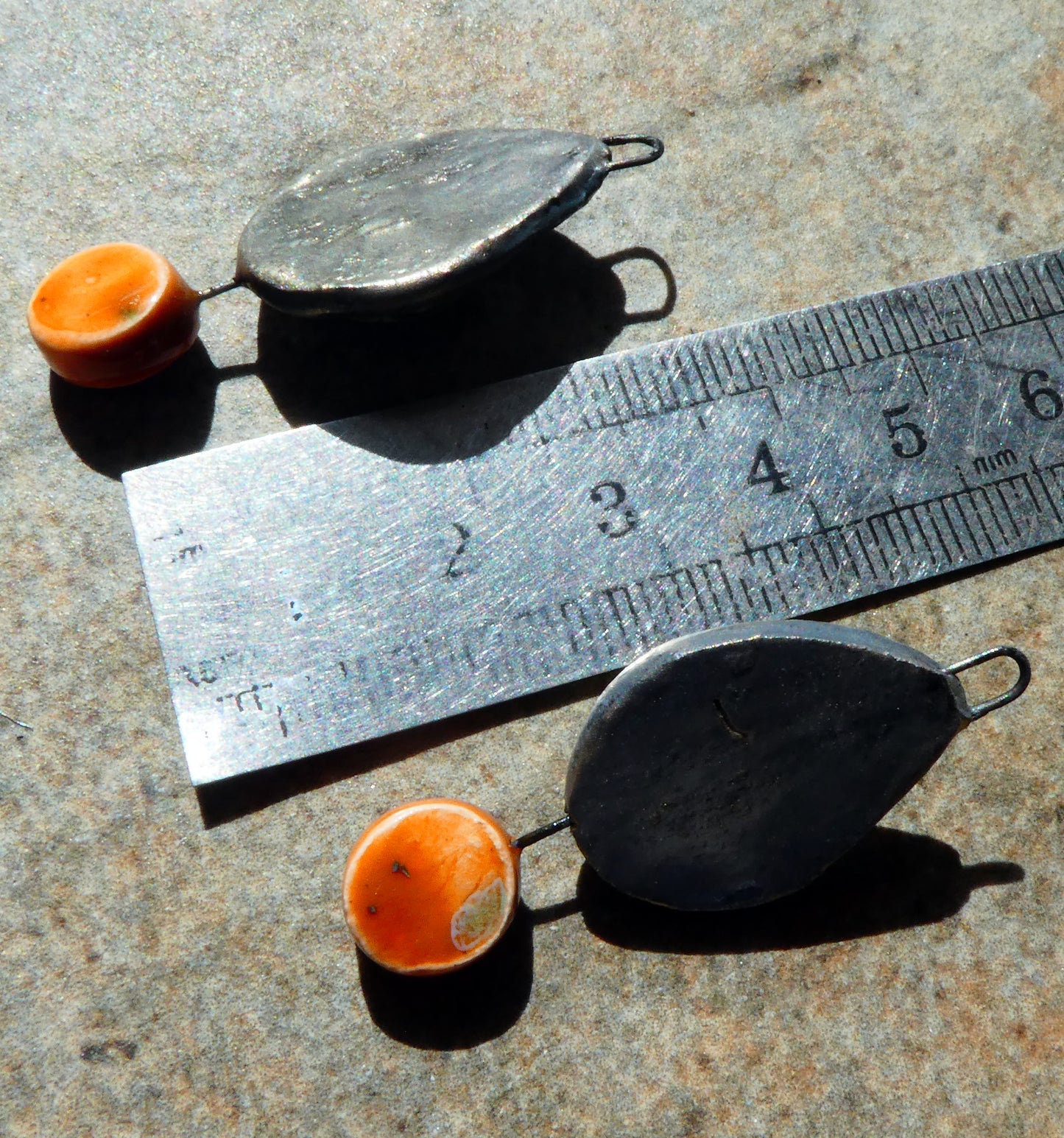 Ceramic Moulded Teardrop Dangles -Vermillion Sunburst