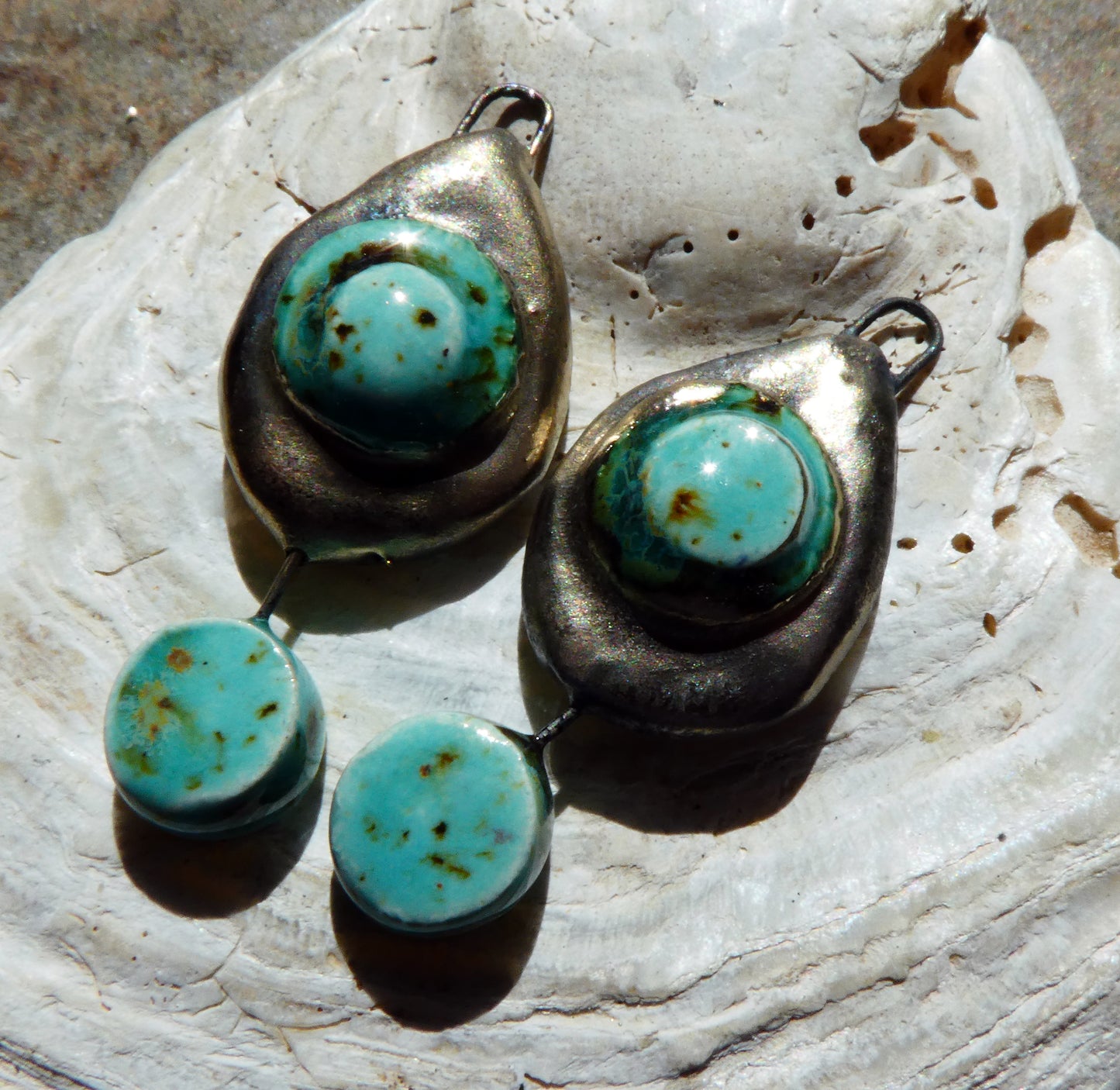 Ceramic Moulded Teardrop Dangles -Blue Guppy
