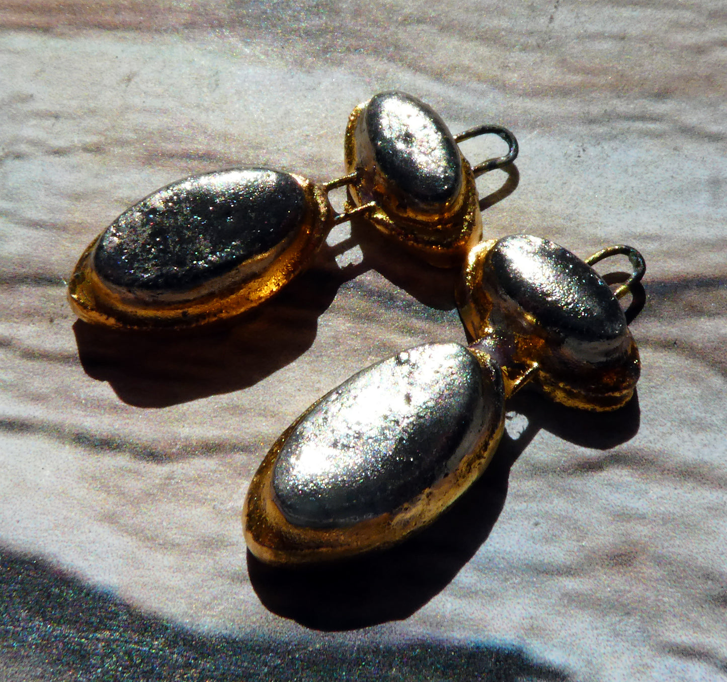 Ceramic Moulded Double Oval Earring Charms -Platinum and Gold