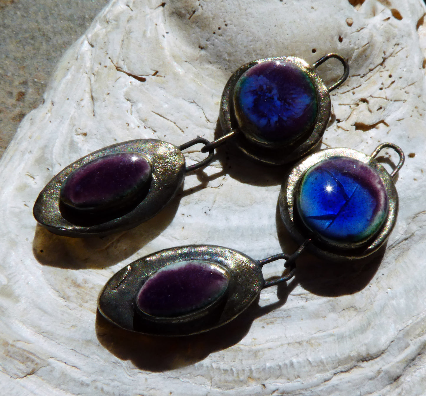 Ceramic Moulded Disc and Oval Dangles -Royal Fantasy