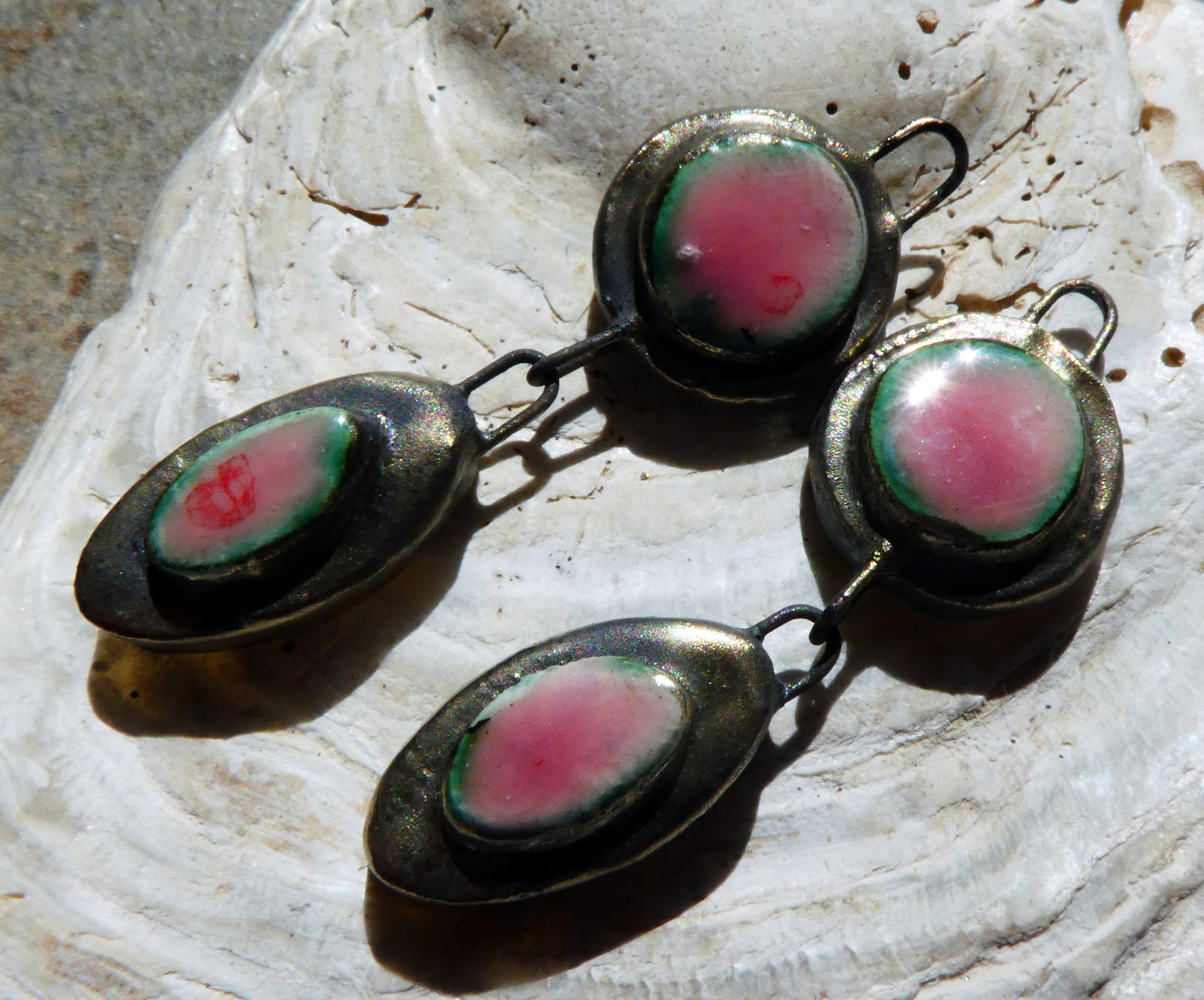 Ceramic Moulded Disc and Oval Dangles -Berry Tart