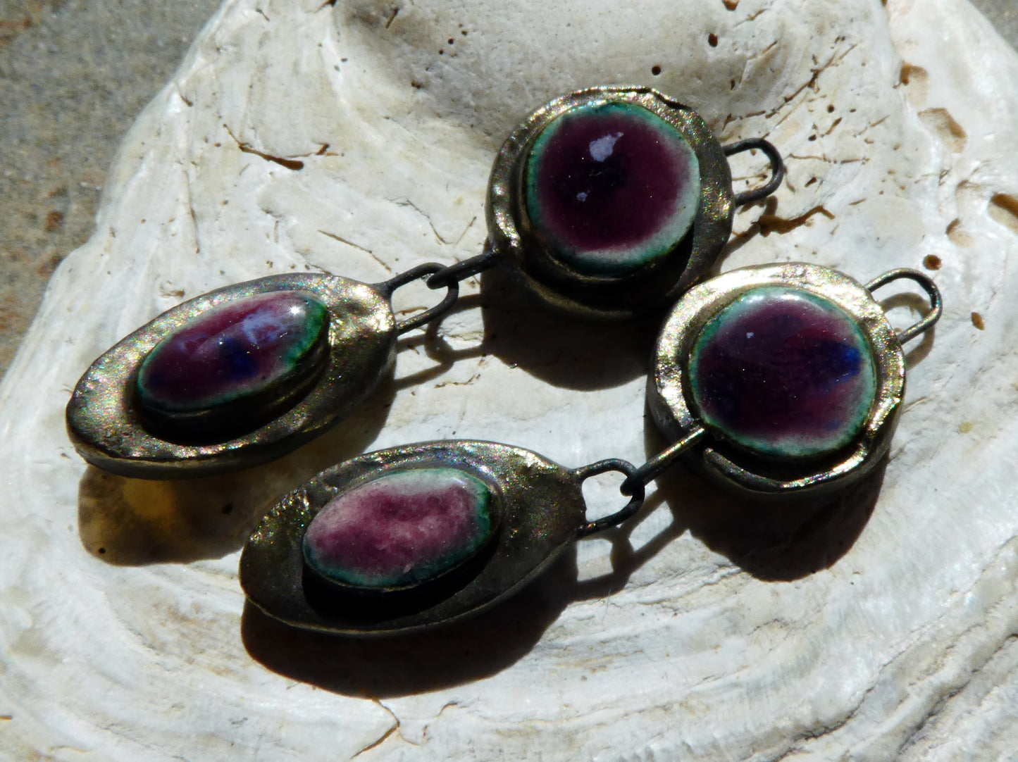 Ceramic Moulded Disc and Oval Dangles -Plum Jelly