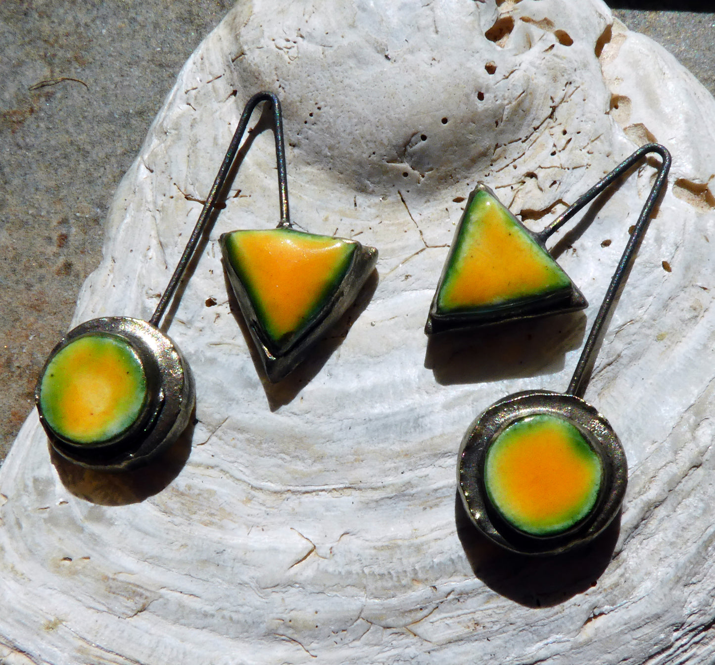 Ceramic Moulded Triangle and Disc Dangles -Yellow