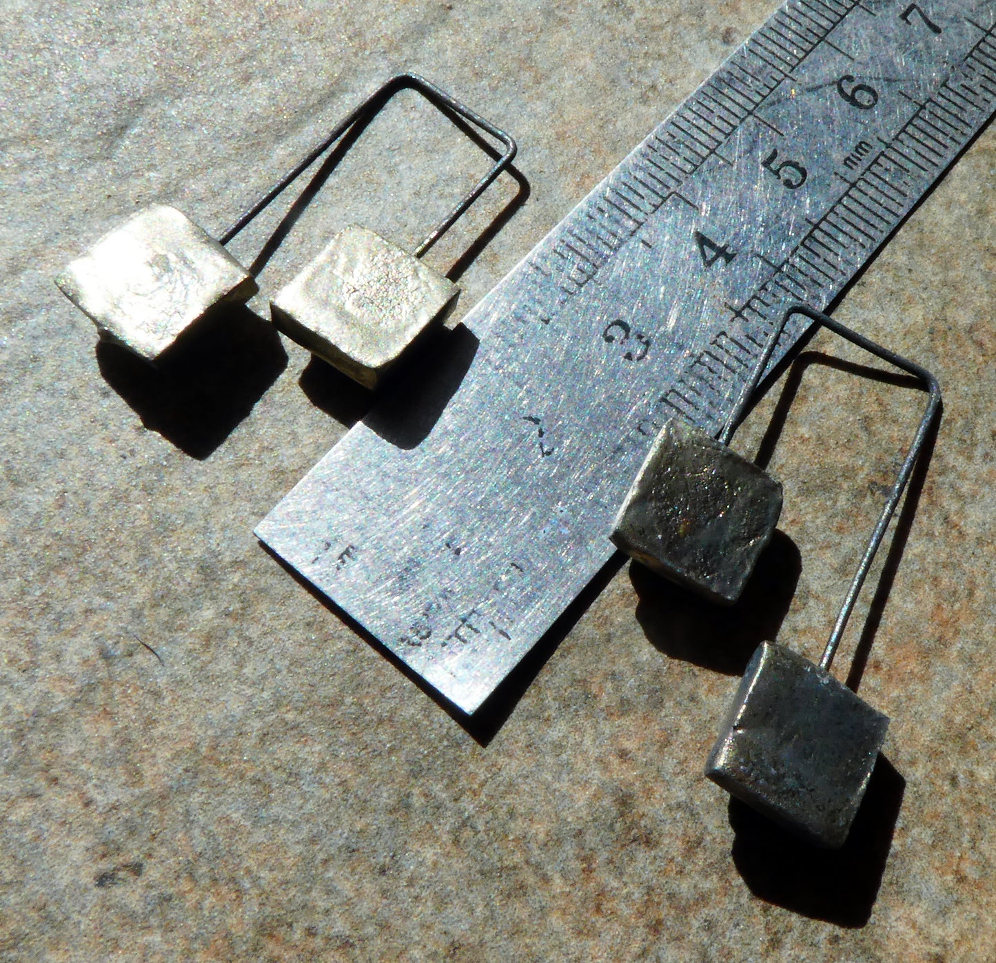 Ceramic Moulded Double Square Dangles - Mirror Blue