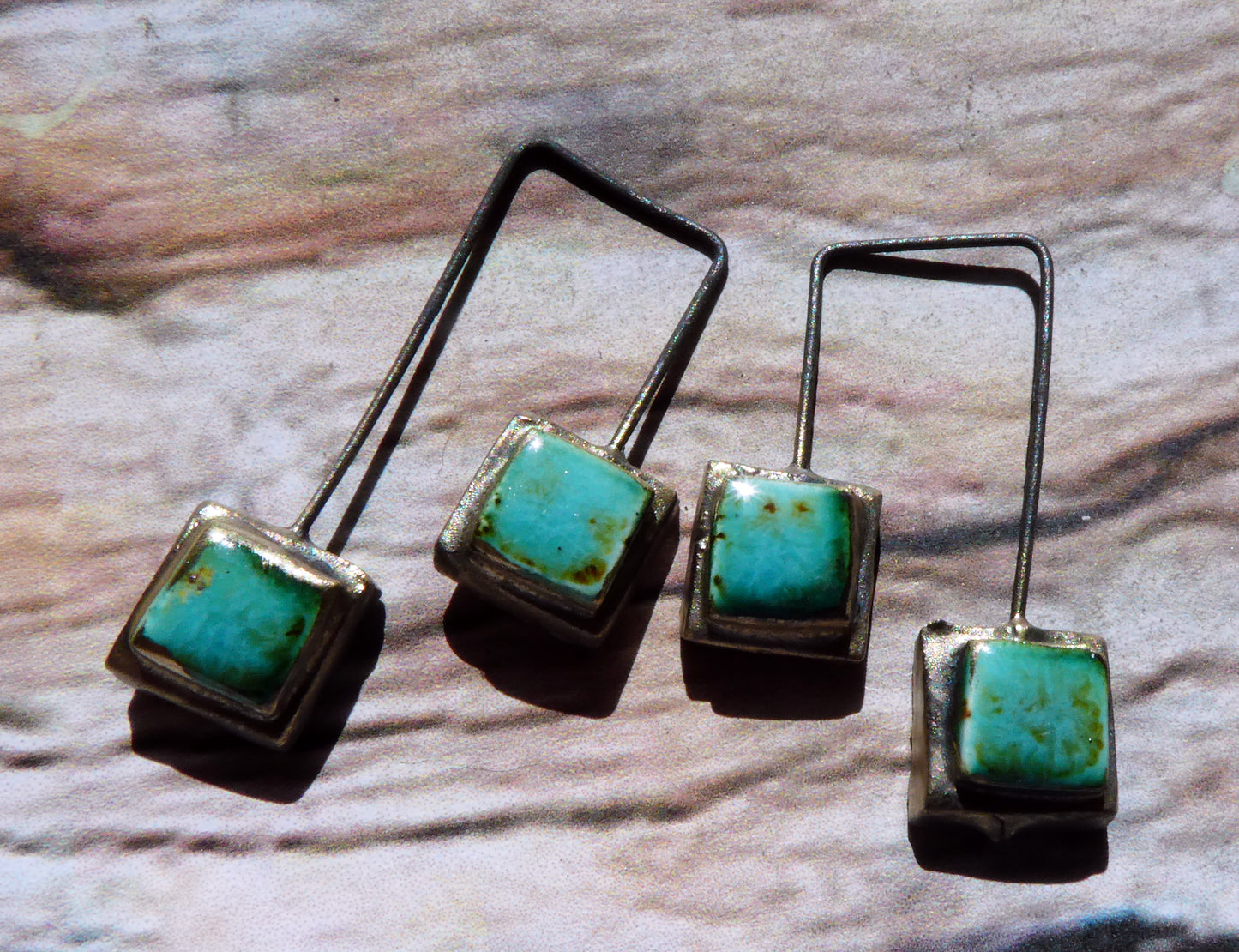 Ceramic Moulded Double Square Dangles -Blue Guppy