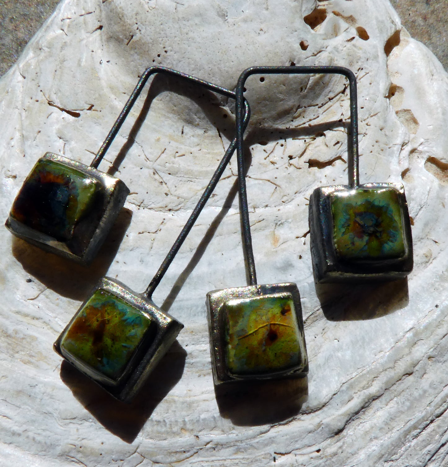 Ceramic Moulded Double Square Dangles - Cappuccino Mint