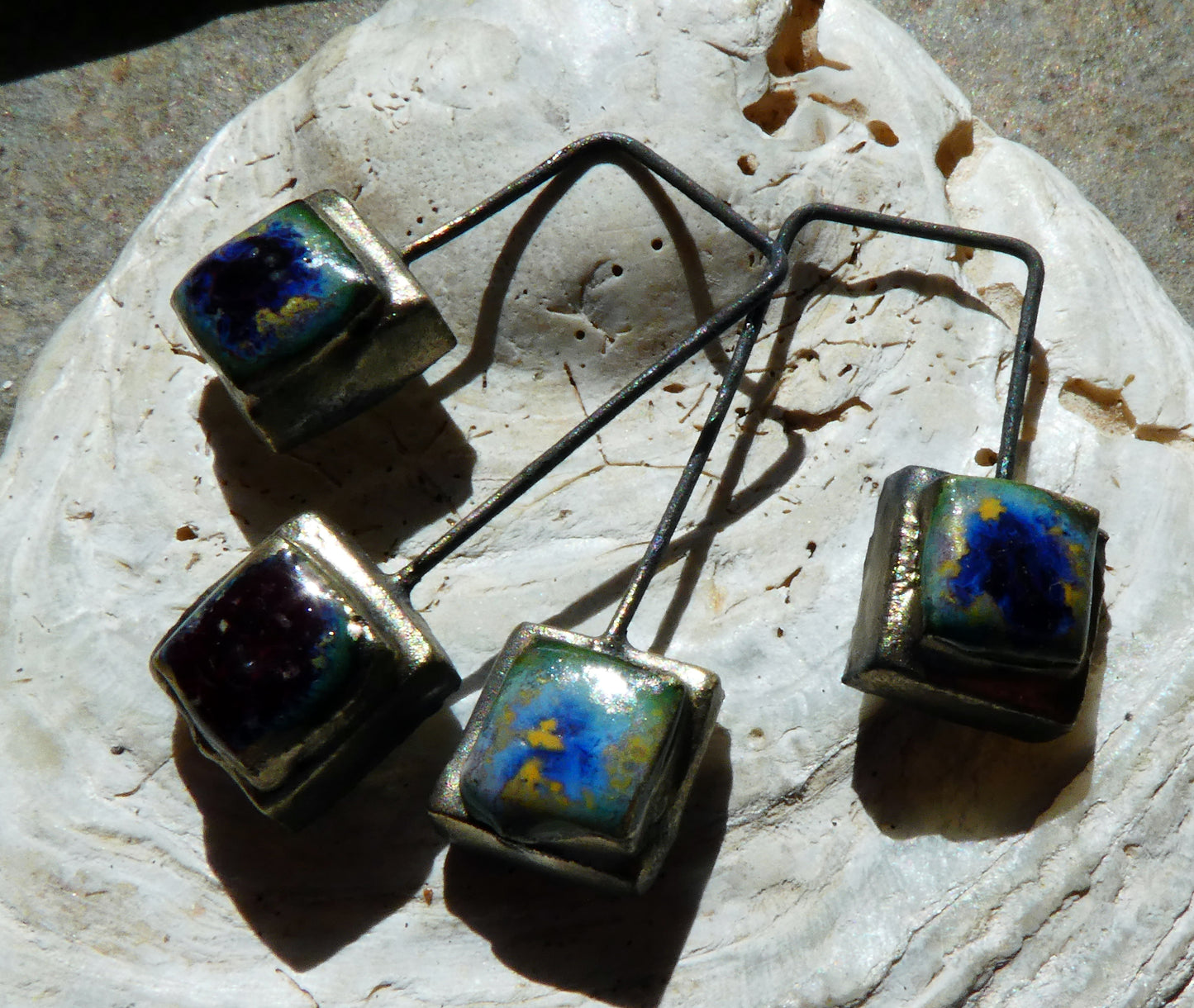 Ceramic Moulded Double Square Dangles -Sailors Delight