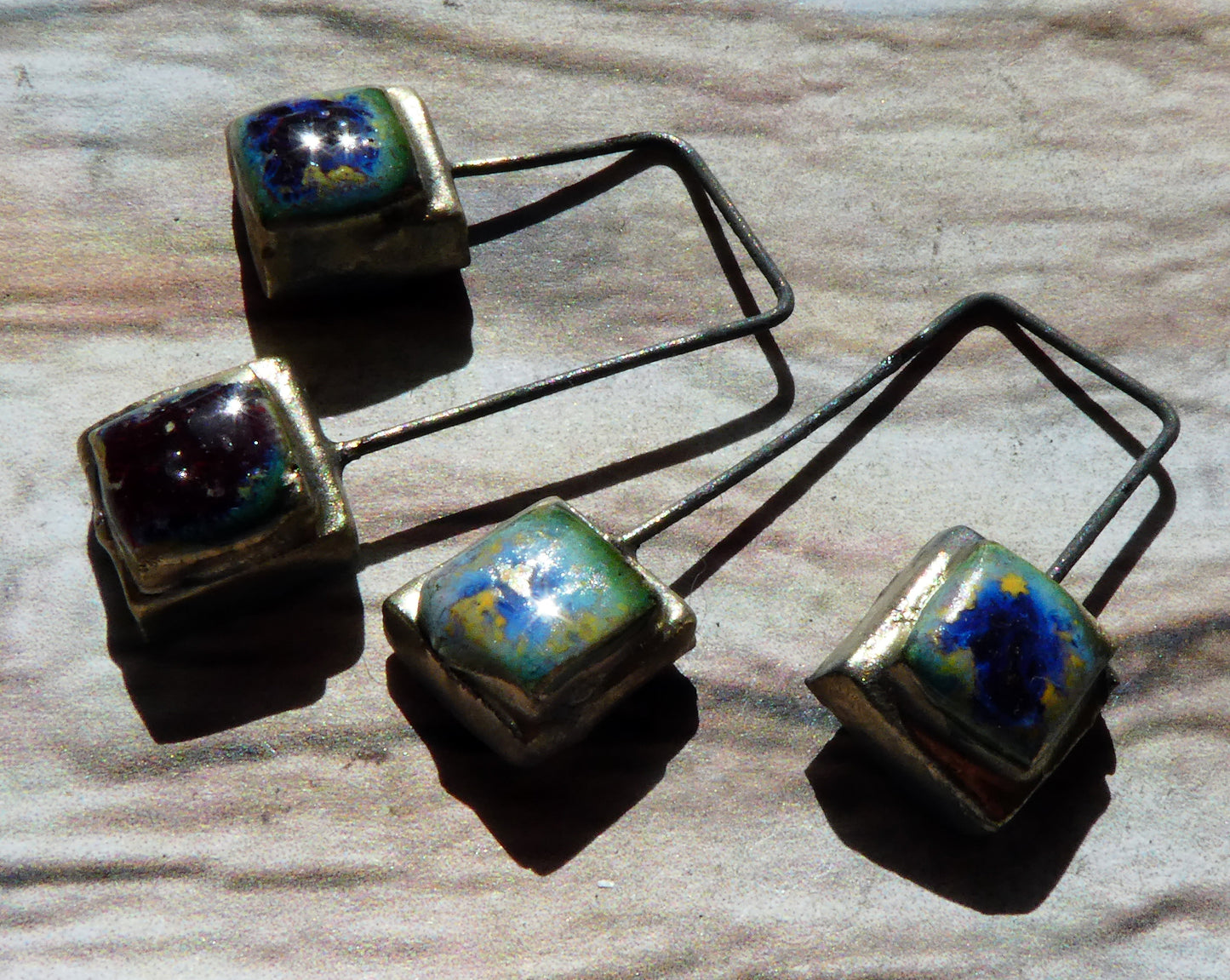 Ceramic Moulded Double Square Dangles -Sailors Delight