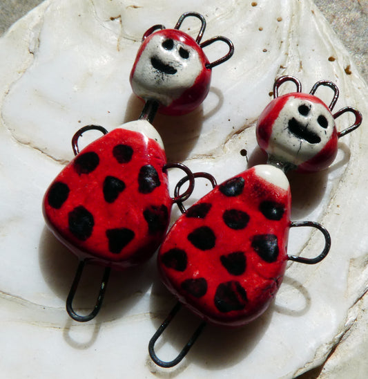 Ceramic Polka Dot Girls Connectors -Red