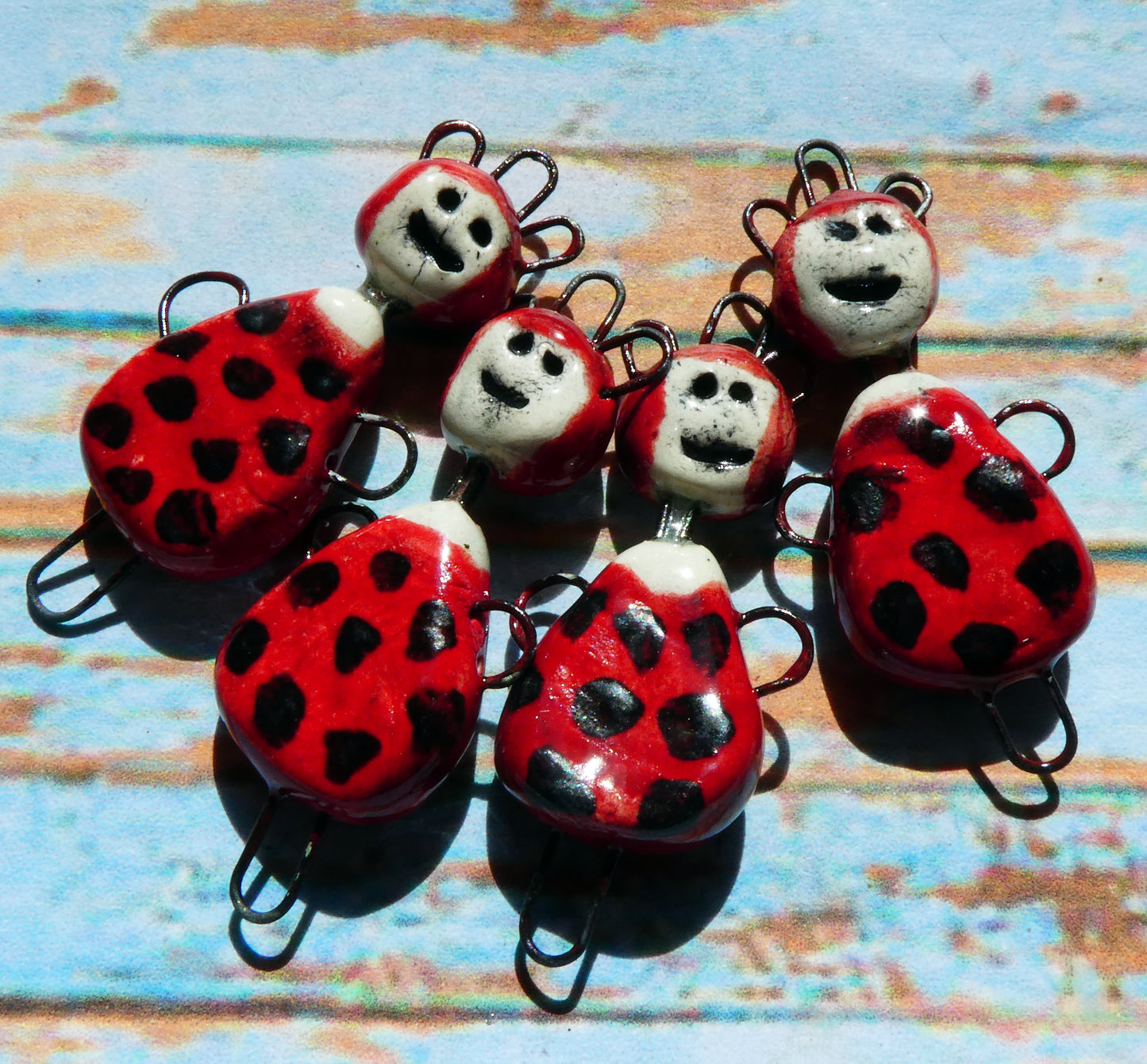 Ceramic Polka Dot Girls Connectors -Red