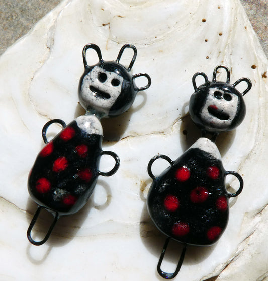 Ceramic Polka Dot Girls Connectors -Blackie