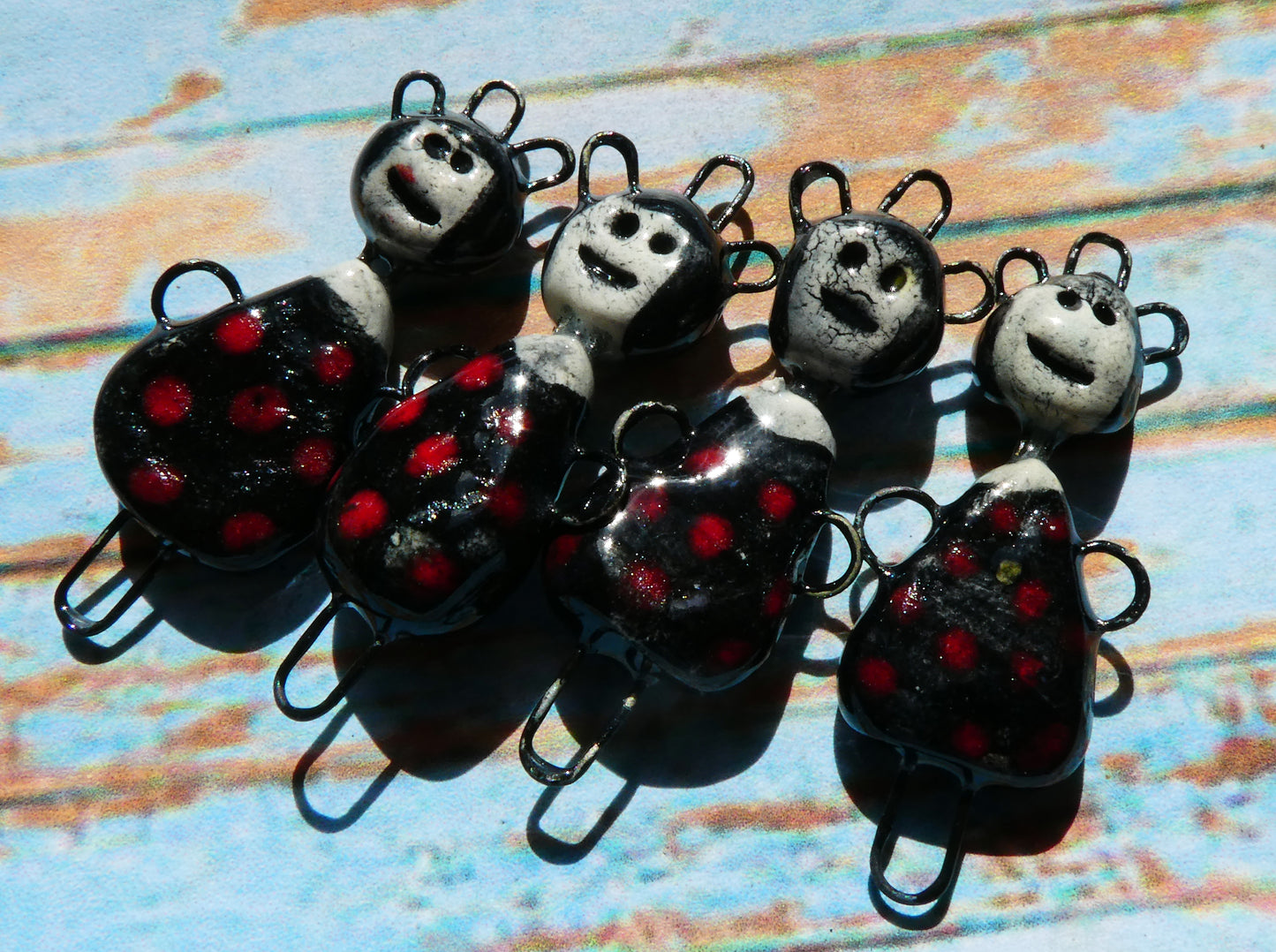 Ceramic Polka Dot Girls Connectors -Blackie
