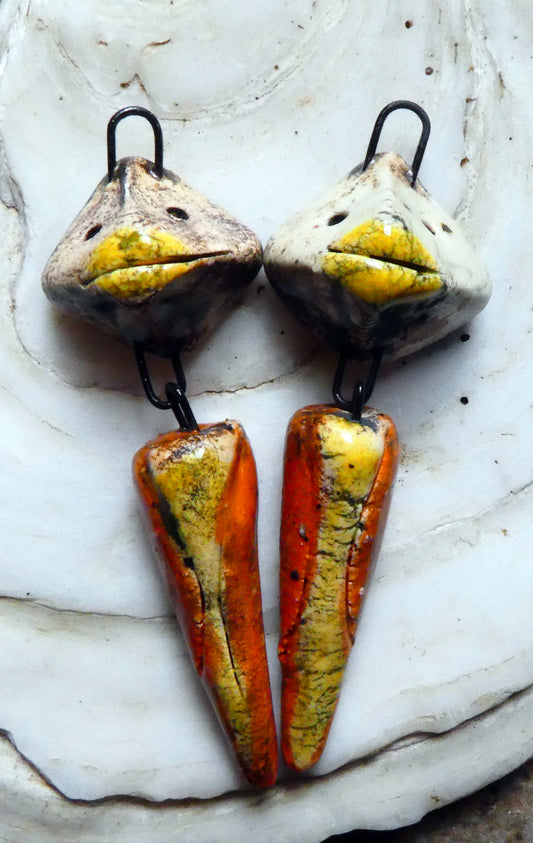 Ceramic Scruffy Bird Totem Dangles
