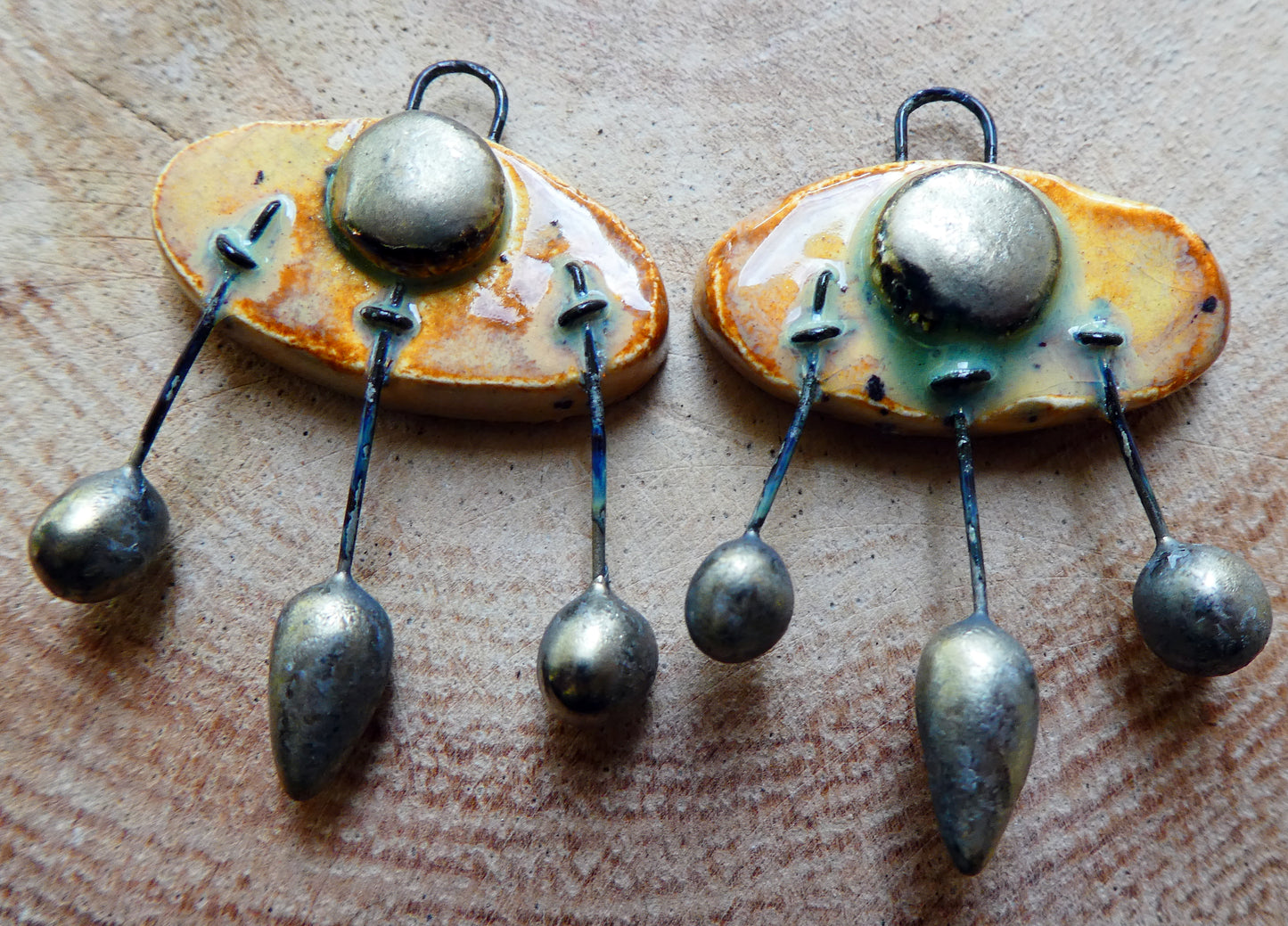 Ceramic Oval Bobbly Charms - Amber Ash