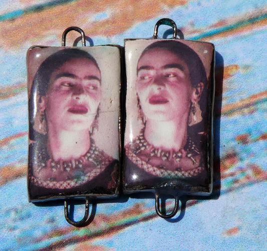 Ceramic Photographic Frida Earring Connectors - #5