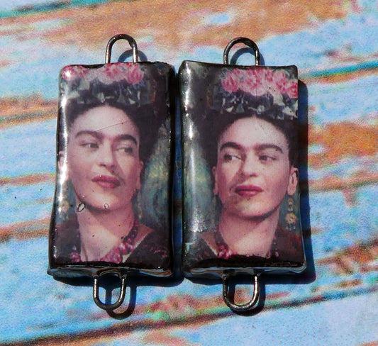 Ceramic Photographic Frida Earring Connectors - #6