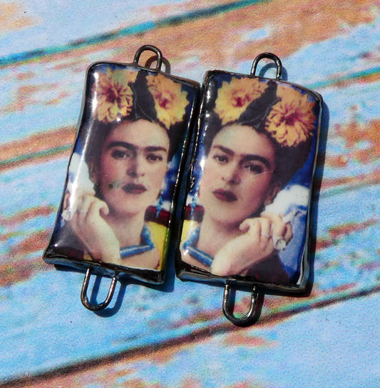 Ceramic Photographic Frida Earring Connectors - #8